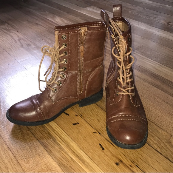 Brown Faux leather lace up Boots - Picture 1 of 4